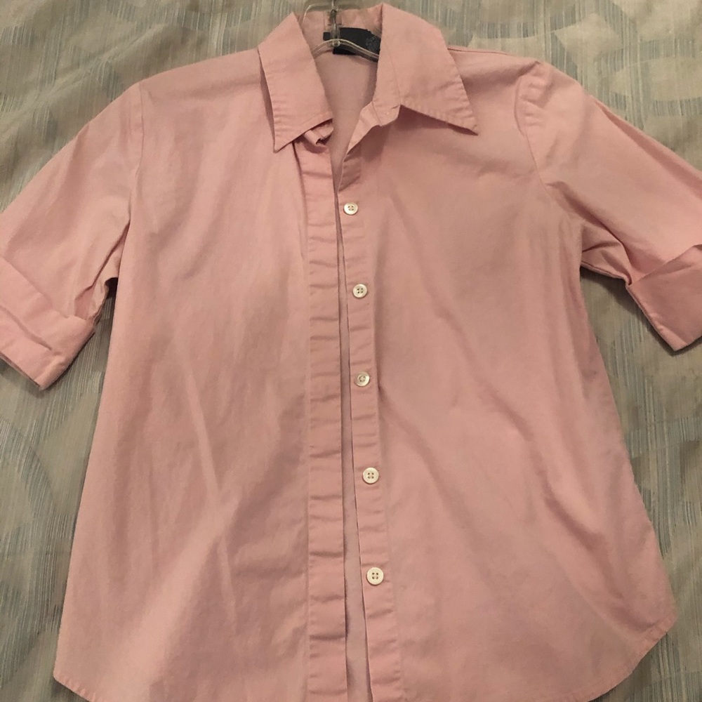 Pink cuffed short sleeve blouse